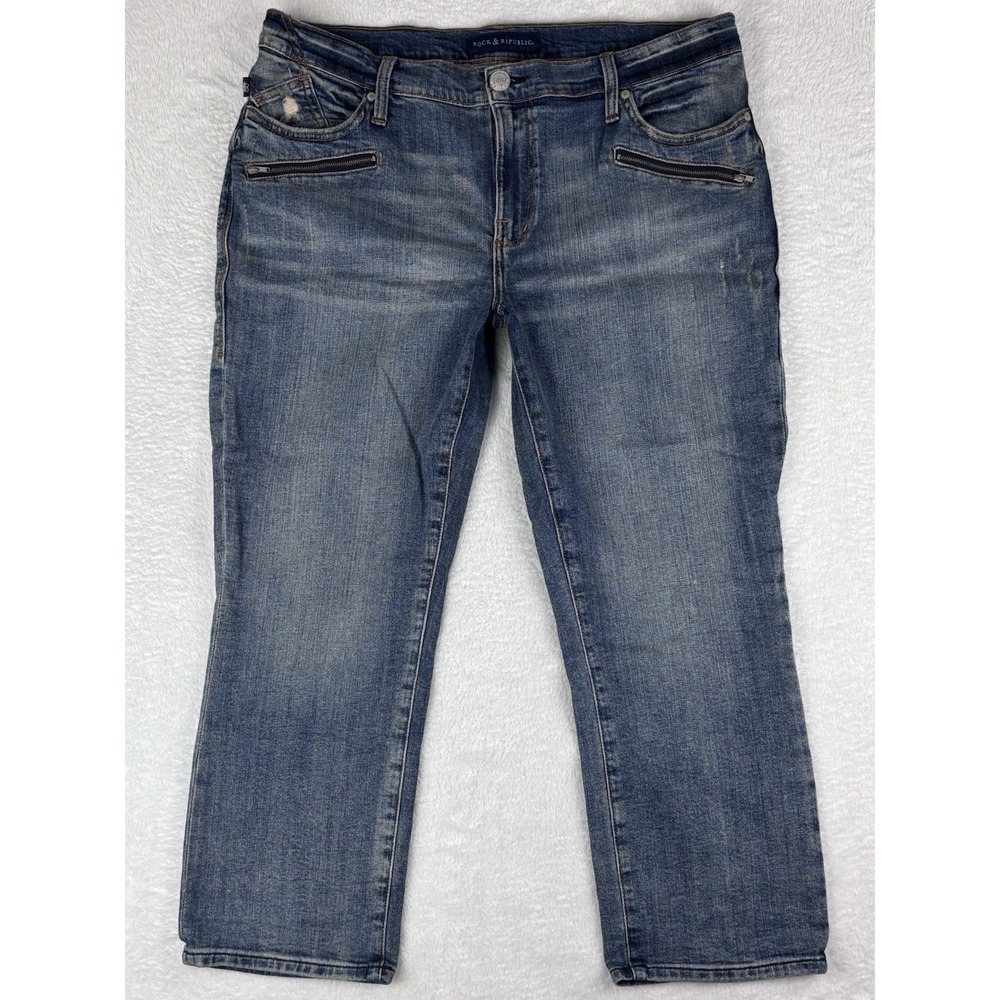 Rock & Republic Jeans Womens Kendall Capri Jeans Size 28 Zip Pockets